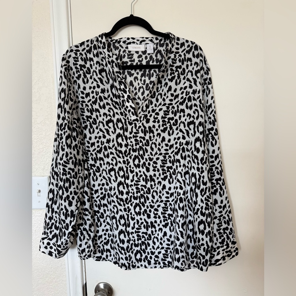 Chico's Black and White Animal Print Blouse